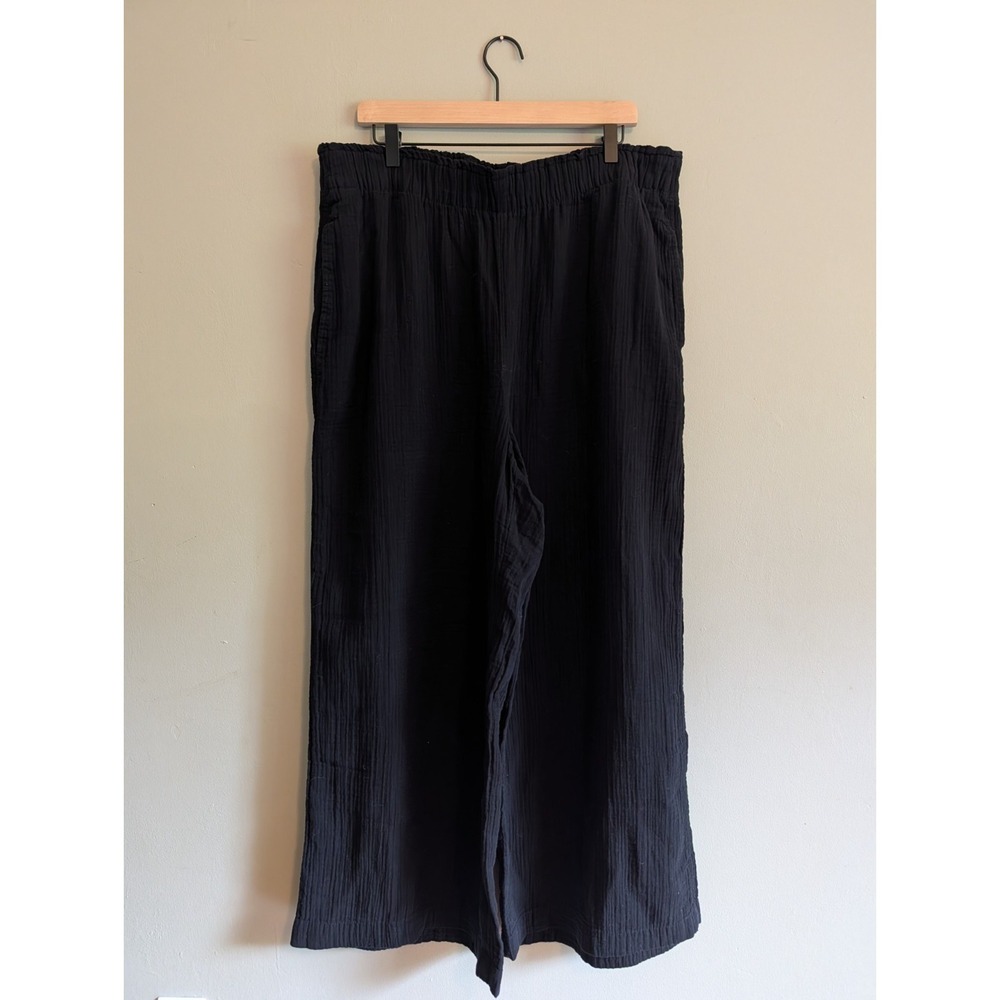 GAP Black Wide Leg Crinkle Gauze Pants XL Resort Vacation Lightweight Linen Look
